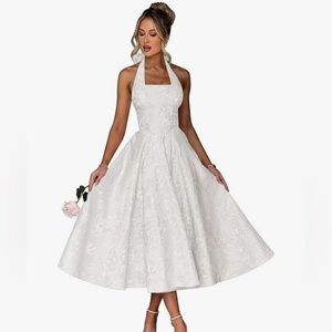 Elegant Satin White Halter Dress - never worn